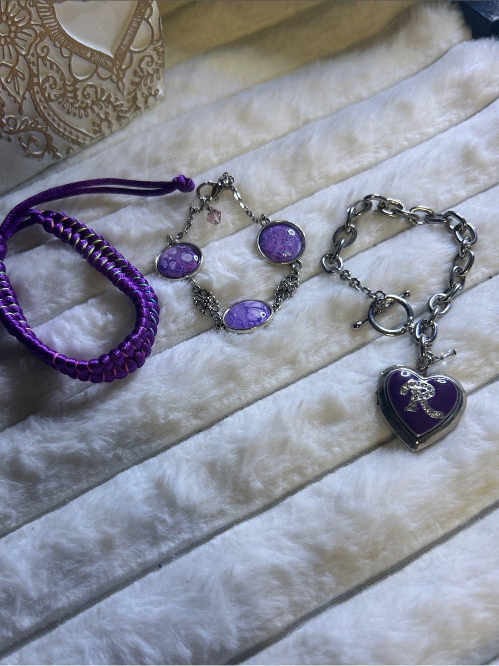 Purple Heart Charm Bracelet and 2 Purple Bracelets